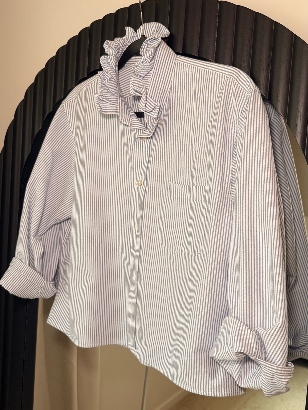 ReLoved Upcycle Ruffle Collar Button Down Shirt Lands' End Men's - Picture 5 of 10